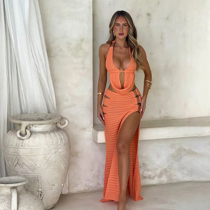 Peachy Glow Knit Cover-Up Dress