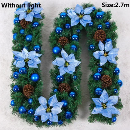 Christmas LED Rattan Garland Banner, 2.7M Artificial Xmas Tree Wreath for Home Fireplace Door Staircase Party Wall Decoration