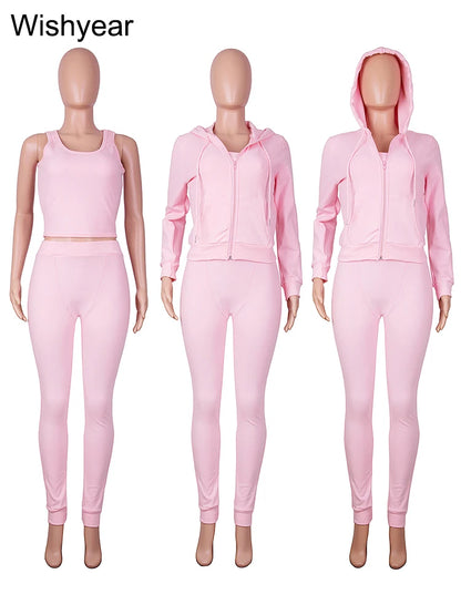 ✨  Luxe 3-Piece Tracksuit Set – Cozy Vest, Hoodie & Joggers.