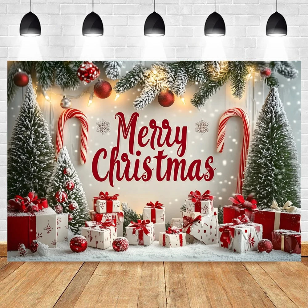 Holiday Arch Christmas Photography Backdrop – Red & Gold Festive Scene