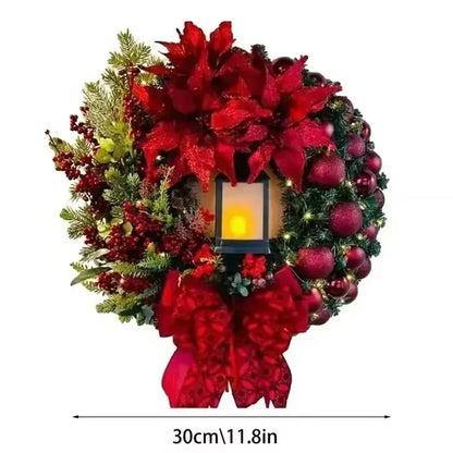 30CM Christmas Front Door Wreath – Red Ornament & Pine Garland Holiday Hanging Decor