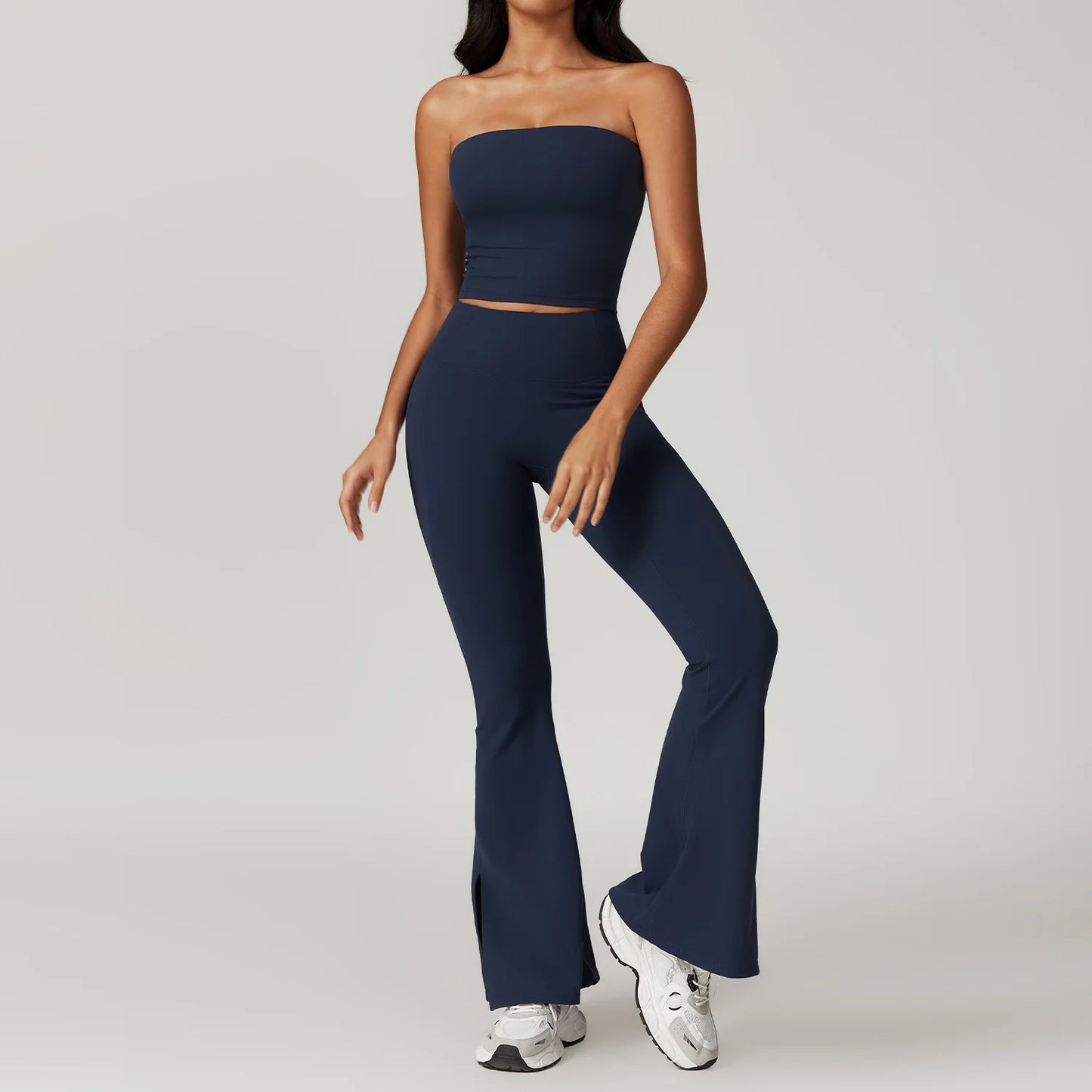 ElevateFit 2-Piece Yoga Set: High-Waist Leggings & Bell-Bottoms Sports Bra for Women - Fitness Tracksuit Activewear