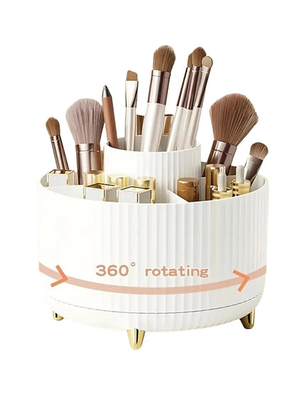 Aesthetic 360° Rotating Makeup Organizer — Vanity Storage for Brushes, Skincare & Beauty Essentials