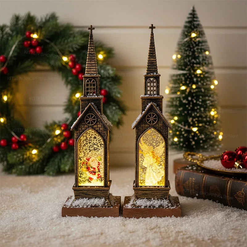 Christmas LED Fairy Lantern & Santa Lighthouse Night Light – Cozy Glowing Tabletop Holiday Decor