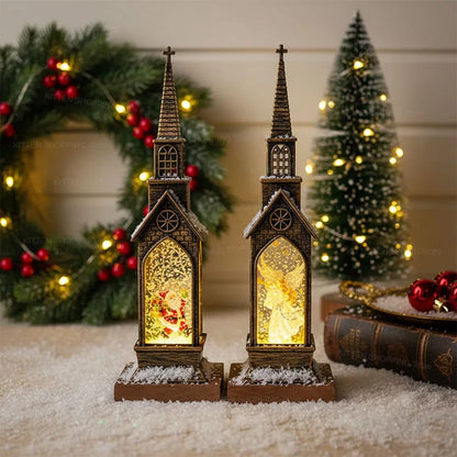 Christmas LED Fairy Lantern & Santa Lighthouse Night Light – Cozy Glowing Tabletop Holiday Decor