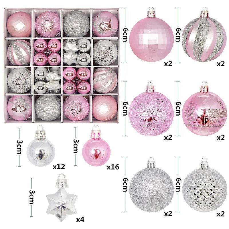 44-Piece Christmas Ornament Set – 6cm Shatterproof Balls in Premium Holiday Color Themes