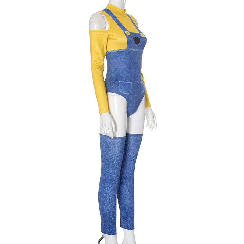 Minion Madness Women’s Cosplay Jumpsuit Set – Halloween Cartoon Character Costume