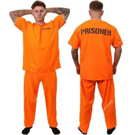 ✨ Prison Break Halloween Costume – Orange & Striped Inmate Jumpsuit Set for Adults & Kids
