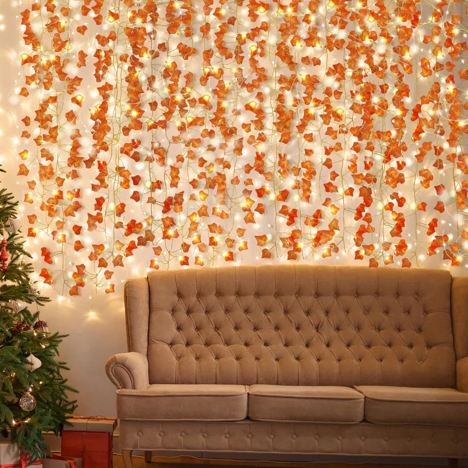 Autumn Cascade Ivy Garland – Lush Faux Vines with Fall Leaves for Mantles, Tables & Cozy Seasonal Décor