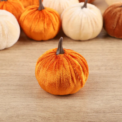 Cozy Flannel Pumpkin Set – 8/12pcs Soft Fabric Fall Decor for Autumn, Thanksgiving & Halloween Tables