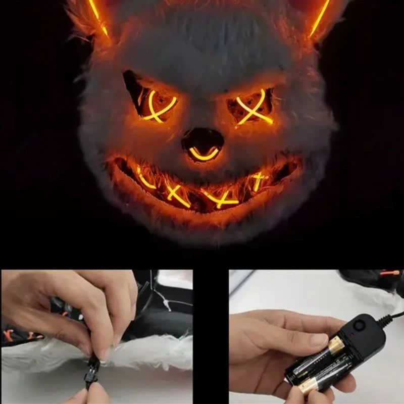 LED Horror Mask – Rabbit & Bear Light-Up Halloween Costume Props