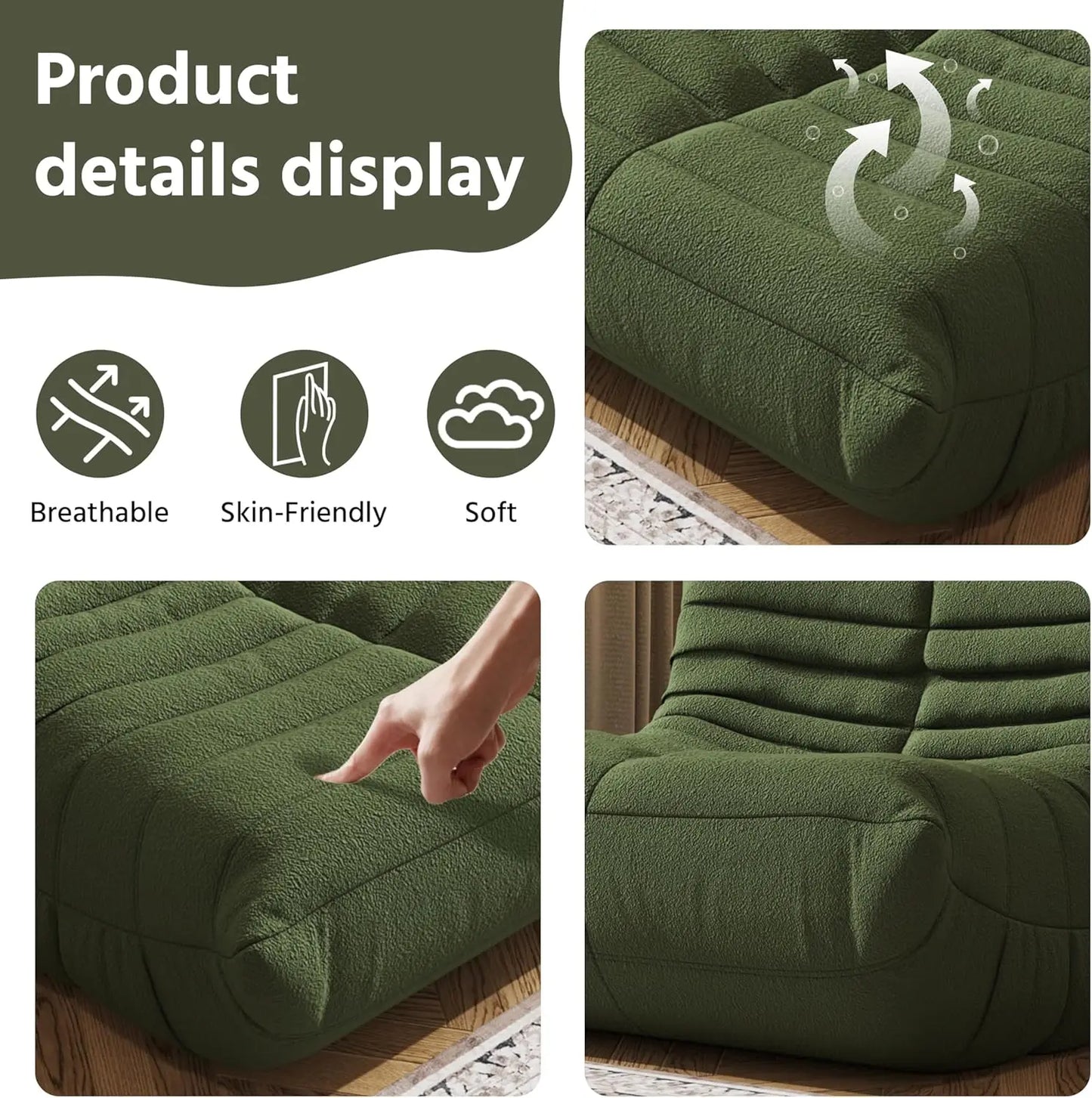 Bean Bag Chair, Fireside Chair, Large Bean Bag Chair for Adults, Bean Bag Chairs for Teens with High-Resilience Foam, Non-Slip