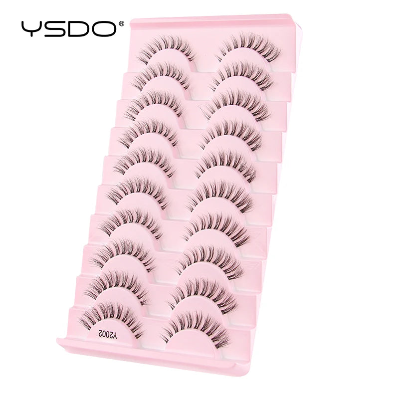 YSDO Half Lash Collection – 3 or 10 Pairs Natural Cat Eye 3D Faux Mink Lashes (Lightweight, Reusable, Soft Glam Finish)