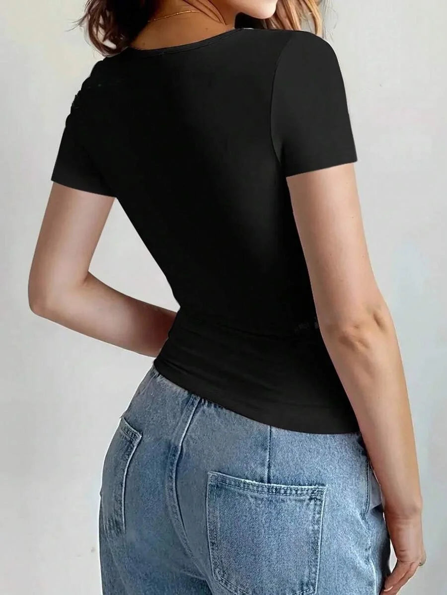 Y2K Women's Slim Fit Scoop Neck Crop Top - Trendy Summer Essential