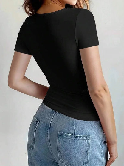 Y2K Women's Slim Fit Scoop Neck Crop Top - Trendy Summer Essential