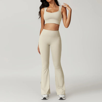 ElevateFit 2-Piece Yoga Set: High-Waist Leggings & Bell-Bottoms Sports Bra for Women - Fitness Tracksuit Activewear
