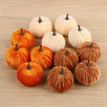 Cozy Flannel Pumpkin Set – 8/12pcs Soft Fabric Fall Decor for Autumn, Thanksgiving & Halloween Tables