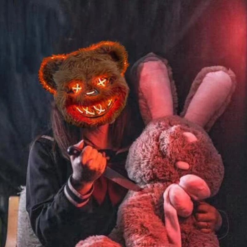 LED Horror Mask – Rabbit & Bear Light-Up Halloween Costume Props