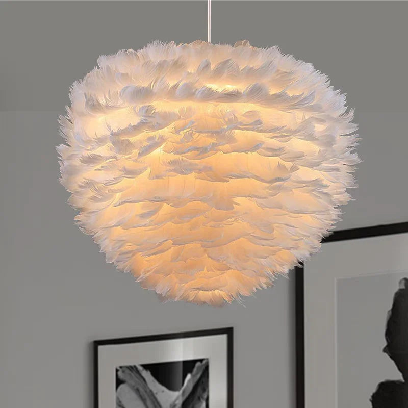 Autumn Aura Feather Chandelier – Nordic Pinecone Glow for Cozy Bedrooms & Chic Dining Spaces