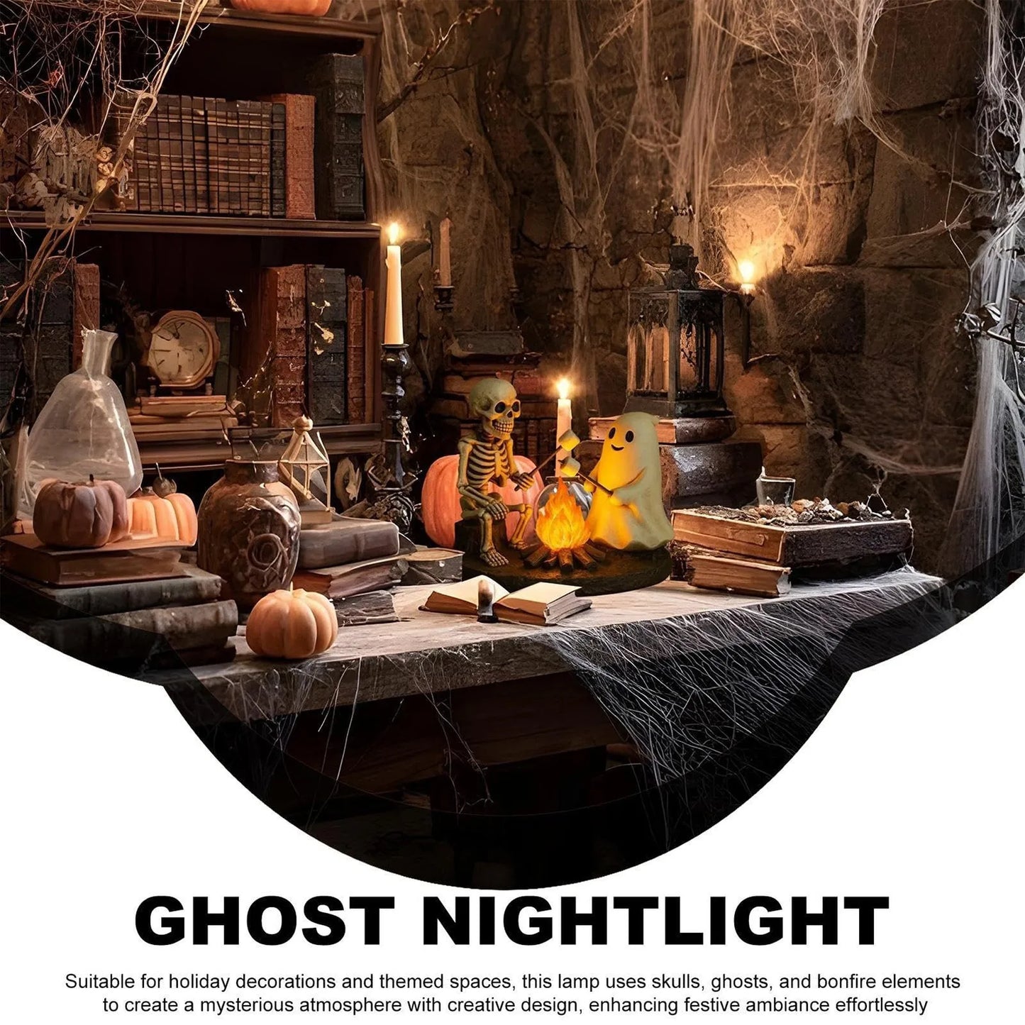 Haunted Glow Skeleton Bonfire Lamp – Flickering Halloween Ghost Light Decor for Living Room, Mantel & Nightstands