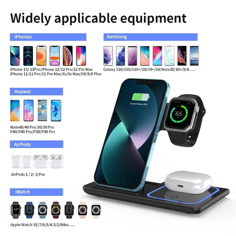 Ultimate 3-in-1 Wireless Charger for iPhone, Apple Watch & AirPods – Fast 15W Dock Station