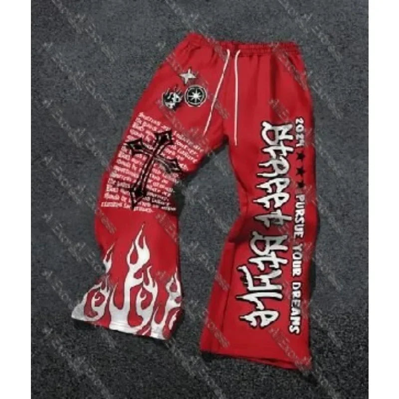 Y2K Anime Graffiti Streetwear Pants – High Waist Loose Fit Harajuku Cargo Joggers