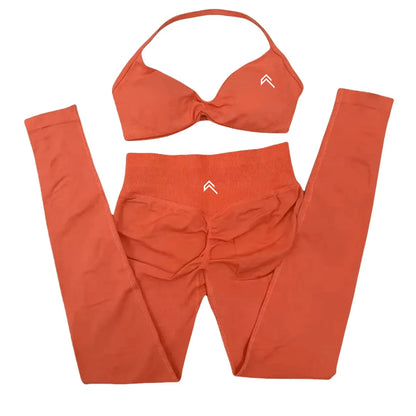 EmpowerFit™ 2-Piece Seamless Yoga Set – Supportive Cross-Back Sports Bra & High-Waist Hip-Lift Shorts