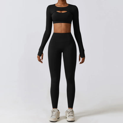 Flex & Flow Seamless Yoga Set: Long Sleeve Crop Top + High-Waist Leggings