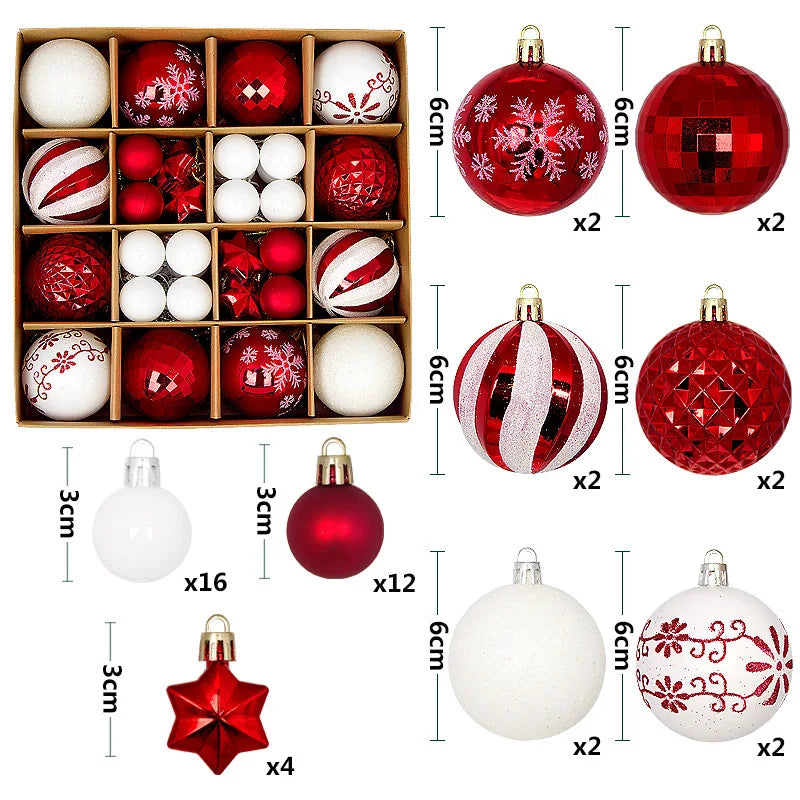 44-Piece Christmas Ornament Set – 6cm Shatterproof Balls in Premium Holiday Color Themes