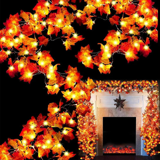 3M Christmas Decoration Artificial Maple Leaf Leaves LED Light String Lantern Garland Home Party DIY Deco Halloween New Yea