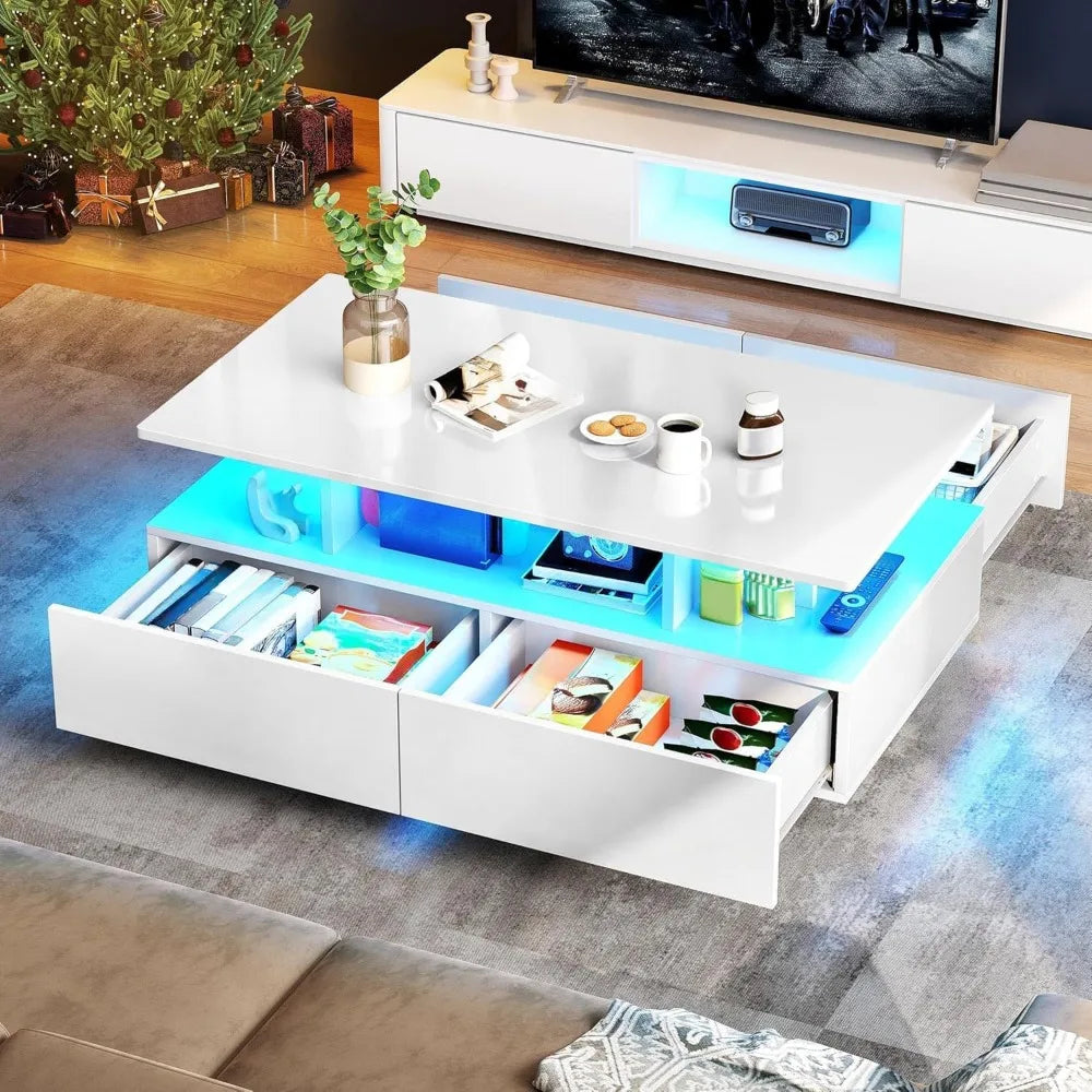 LumiLux LED Coffee Table – Modern Glossy Center Table with Storage & Mood Lighting