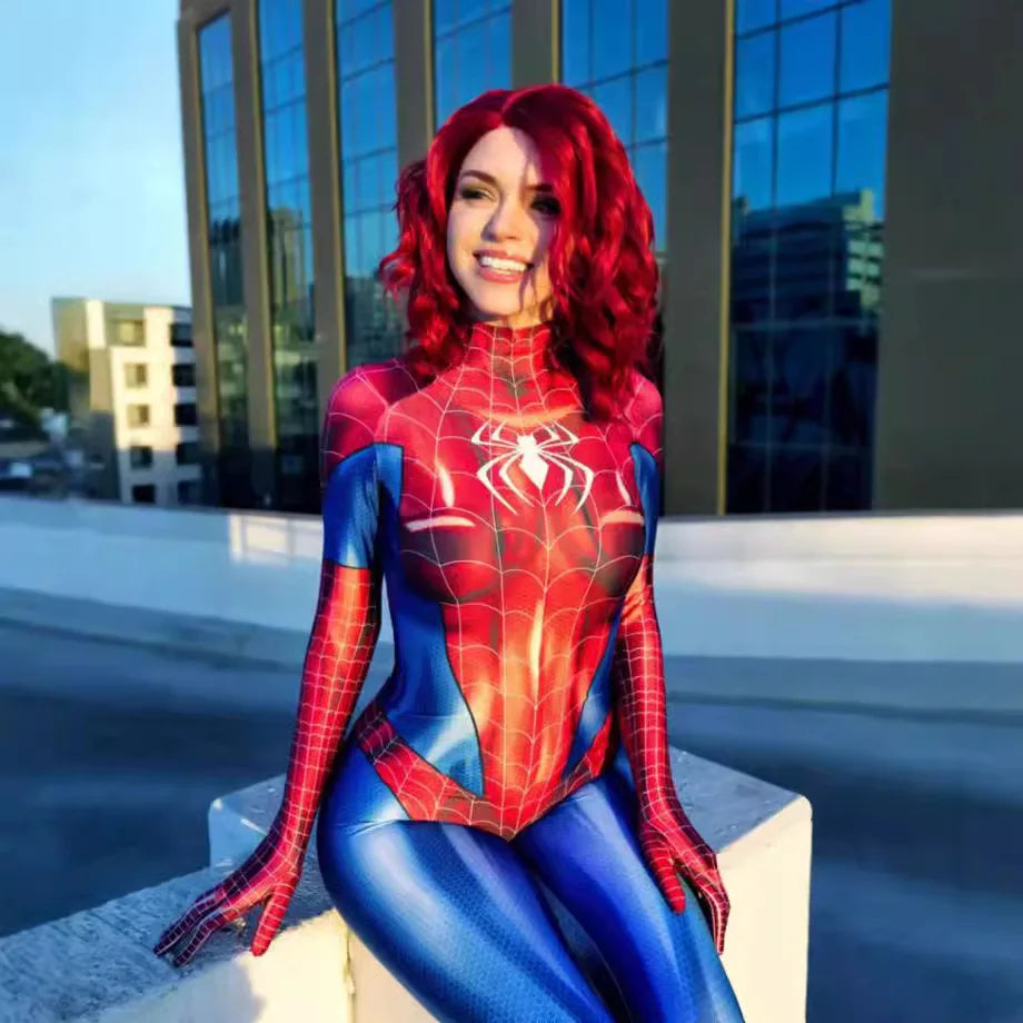 MJ Black & Red Spider Suit – Women’s Sexy Superhero Cosplay Jumpsuit (With Mask Option)