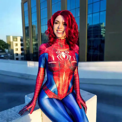 MJ Black & Red Spider Suit – Women’s Sexy Superhero Cosplay Jumpsuit (With Mask Option)