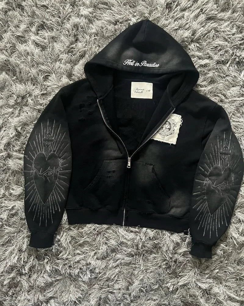 Y2K Gothic Babe Zip-Up Hoodie – Harajuku Streetwear Vibes