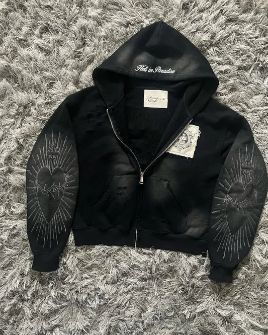 Y2K Gothic Babe Zip-Up Hoodie – Harajuku Streetwear Vibes