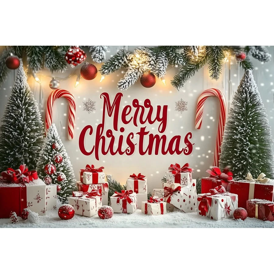 Holiday Arch Christmas Photography Backdrop – Red & Gold Festive Scene