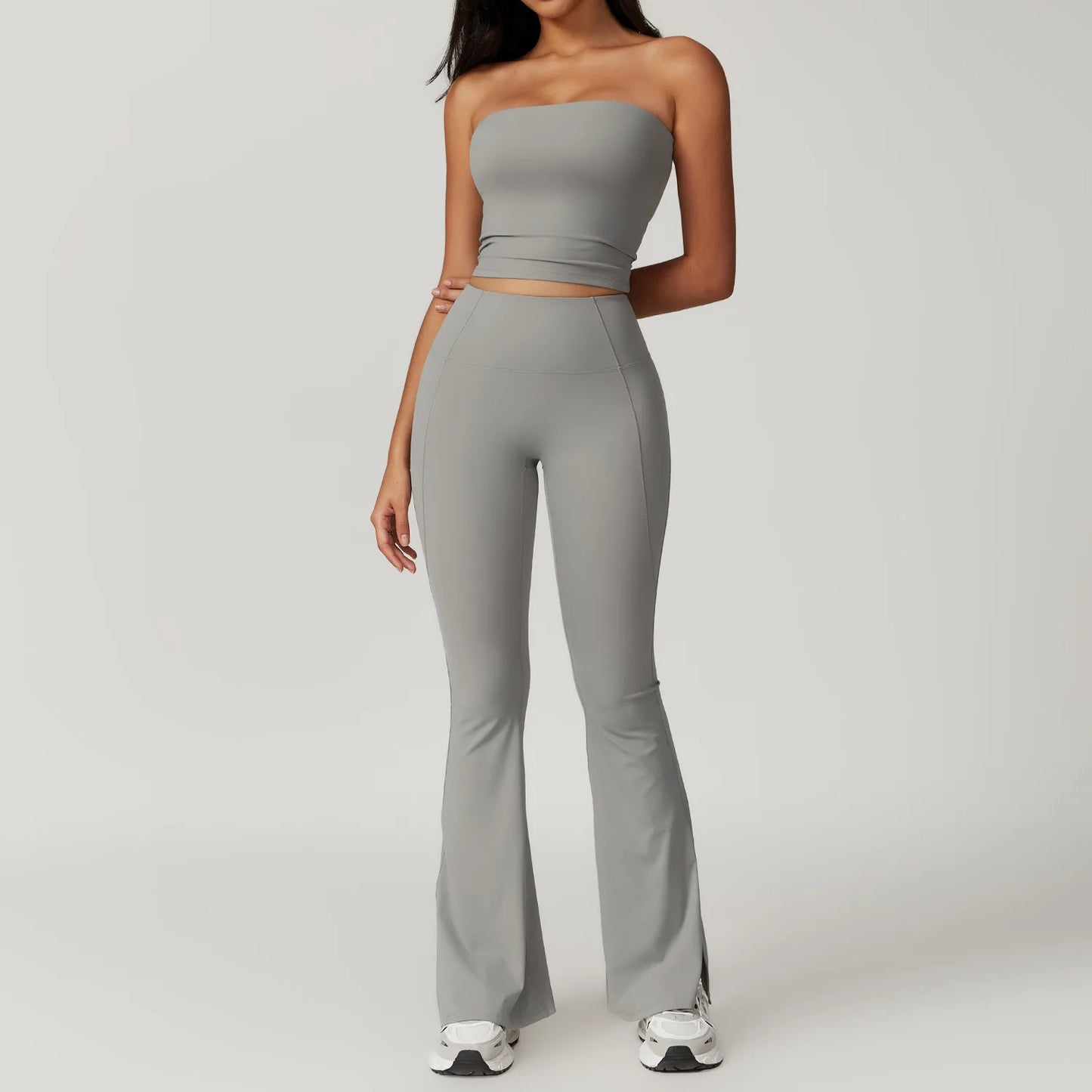 ElevateFit 2-Piece Yoga Set: High-Waist Leggings & Bell-Bottoms Sports Bra for Women - Fitness Tracksuit Activewear