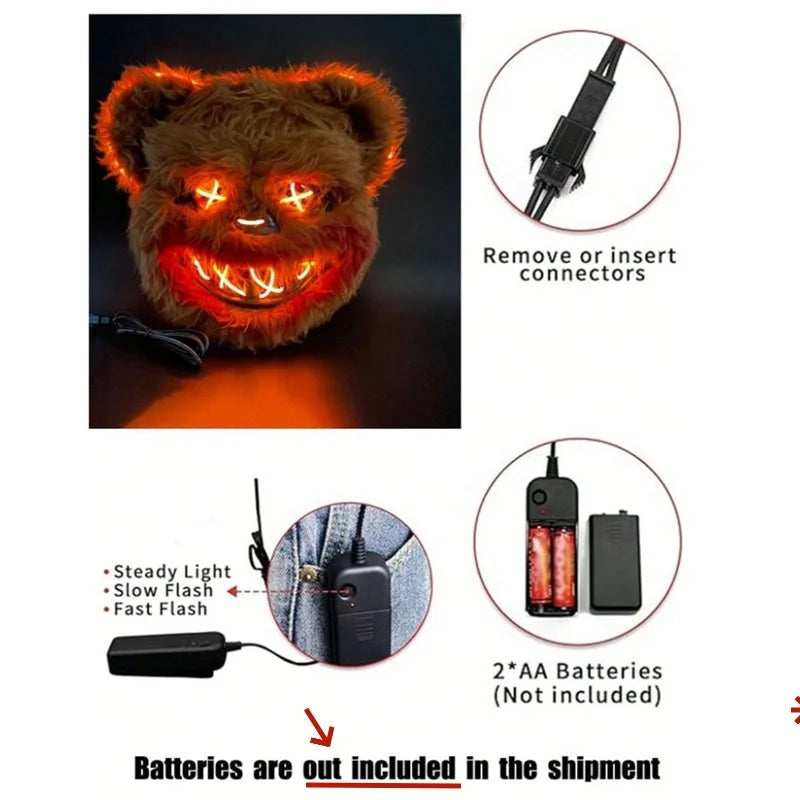 LED Horror Mask – Rabbit & Bear Light-Up Halloween Costume Props
