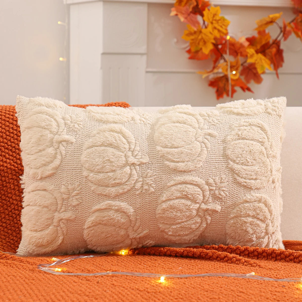 Pumpkin Glow Plush Pillow Cover – Autumn Harvest Edition