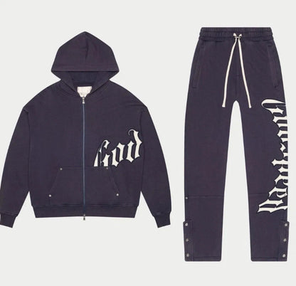 Harajuku Hip Hop Letter Embroidery High Quality Sportswear Set Y2k Zipper Hoodie Sweatpants 2-piece Set Tracksuit Jogger Suit