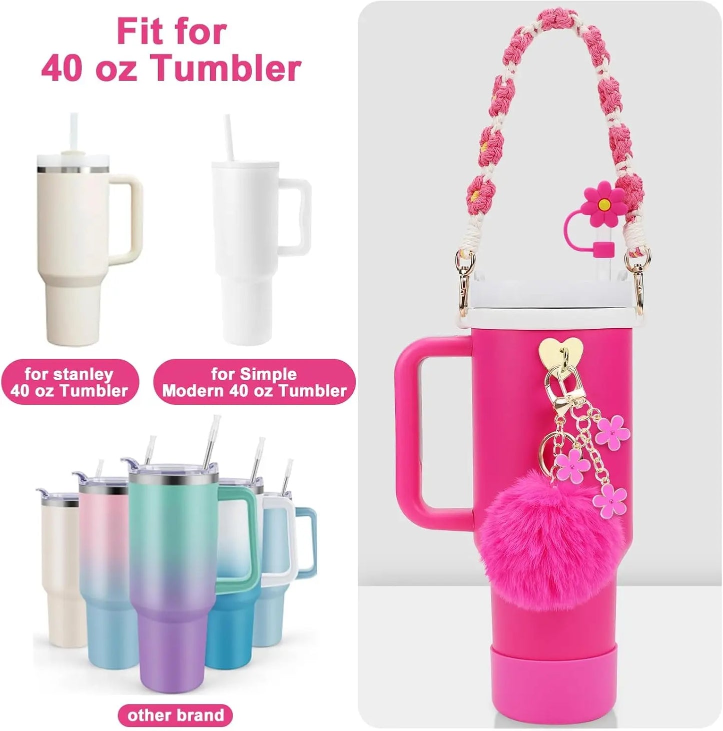 ✨ Ultimate Stanley Cup Accessory Kit – Handle Strap, Protective Boot & Cute Charms for 40oz Tumblers! ✨