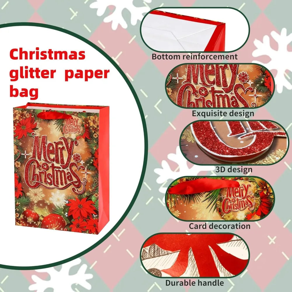 3D Christmas Gift Bags – Extra-Hard Cardstock Holiday Treat & Gift Boxes (Bulk Set)
