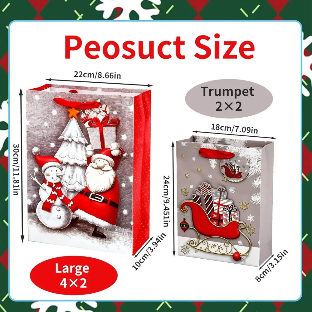 3D Christmas Gift Bags – Extra-Hard Cardstock Holiday Treat & Gift Boxes (Bulk Set)