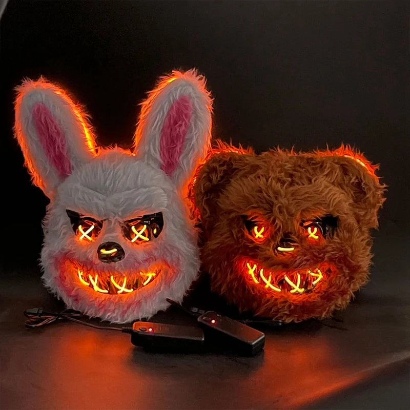 LED Horror Mask – Rabbit & Bear Light-Up Halloween Costume Props