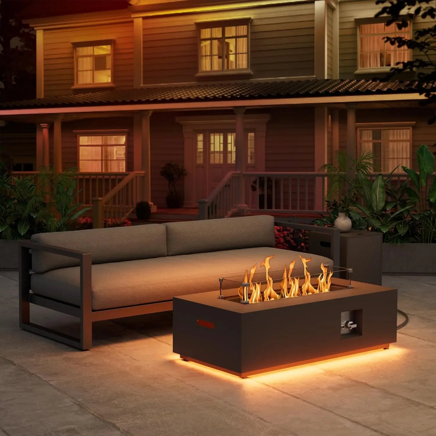 Autumn Hearth Luxe Propane Fire Pit – 48” Stone-Look Round Table with 50,000 BTU Burner & Storage