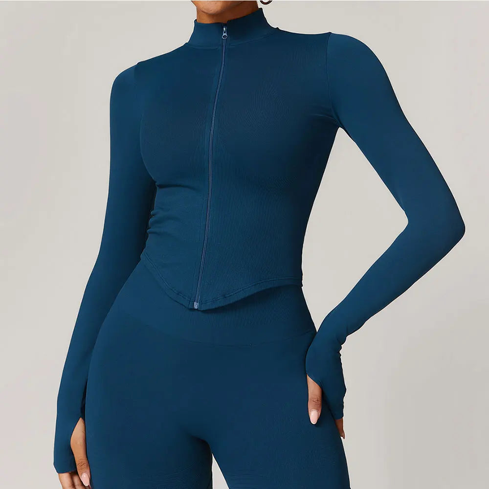 Flex Appeal Zip-Up Crop – Long Sleeve Sports Top