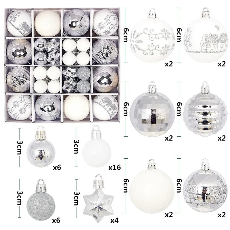 44-Piece Christmas Ornament Set – 6cm Shatterproof Balls in Premium Holiday Color Themes