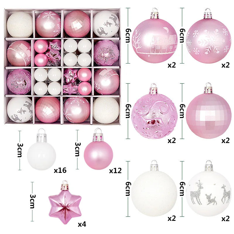 44-Piece Christmas Ornament Set – 6cm Shatterproof Balls in Premium Holiday Color Themes