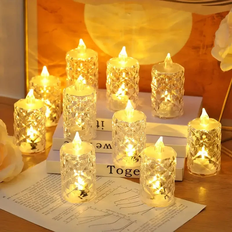 Golden Glow Crystal LED Candle Set – 3pcs Flameless & Elegant Autumn Décor Lights