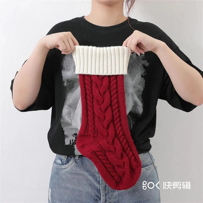 18” Knitted Christmas Stocking – Cozy Holiday Gift Bag for Fireplace, Christmas Tree & Home Decor